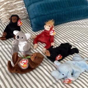 Lot of 6 Vintage Ty Beanie Babies Zoo Animal Set